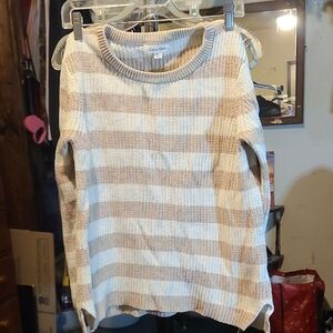 Calvin Klein Tan and Cream Striped Knit Top